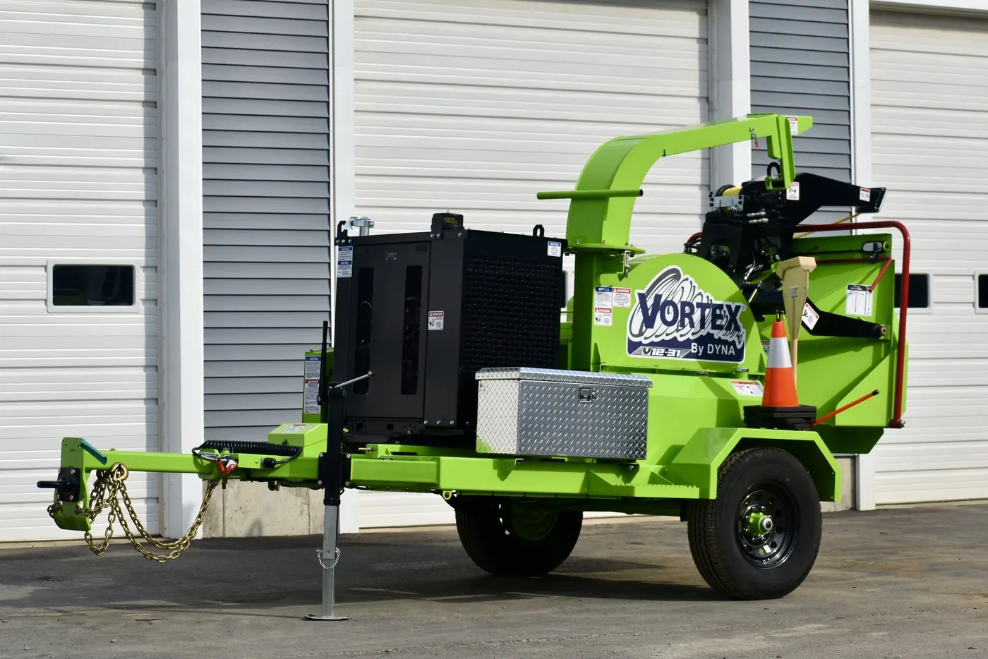 A towable brush chipper in the Kirkpatrick rental yard.