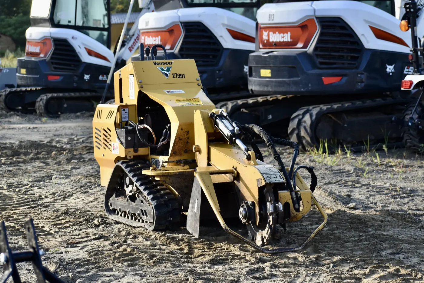 A Vermeer walk-behind stump grinder ready to rent.